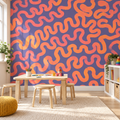 Squiggle Pop peel and stick wallpaper styled on a feature wall