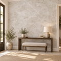 Cream Marble, peel and stick wallpaper styled on a feature wall
