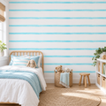 Aqua Lines peel and stick wallpaper styled on a feature wall