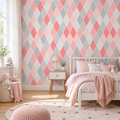 Blush Diamonds peel and stick wallpaper styled on a feature wall