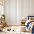 Classic Pinstripes peel and stick wallpaper styled on a feature wall