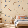 Summer Plunge in Peach Sand by Cat Bellini, peel and stick wallpaper styled on a feature wall
