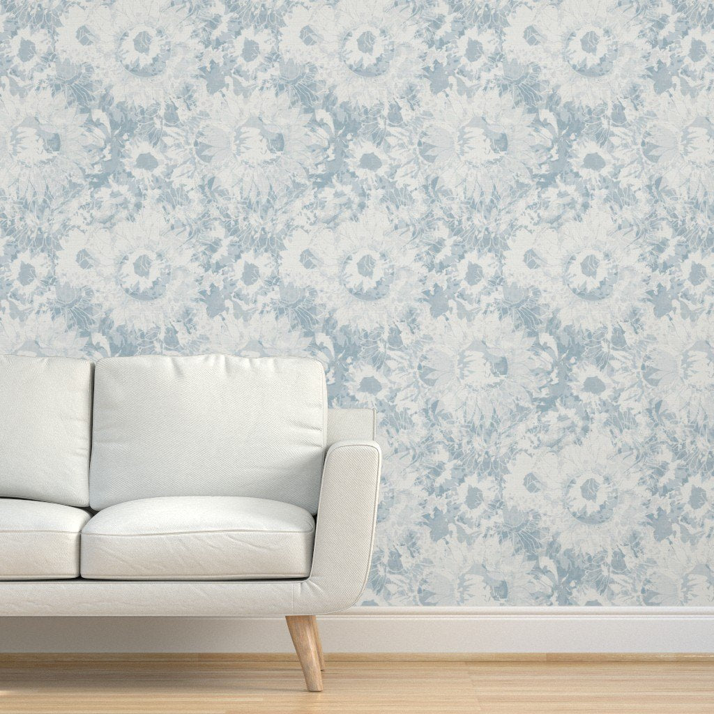 Sunflowers in Blue by De-Anne Strange, peel and stick wallpaper styled in a room