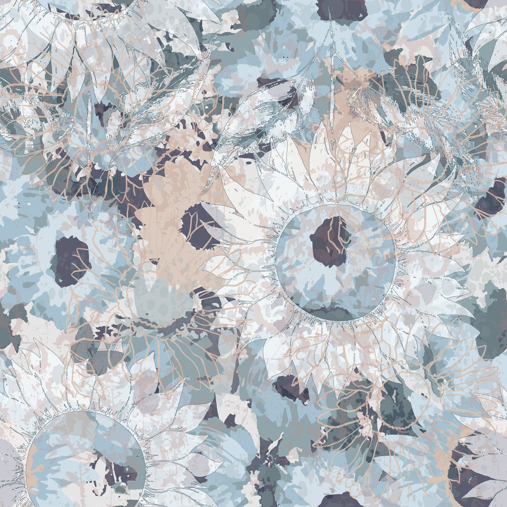 Sunflowers in Natural by De-Anne Strange, peel and stick wallpaper