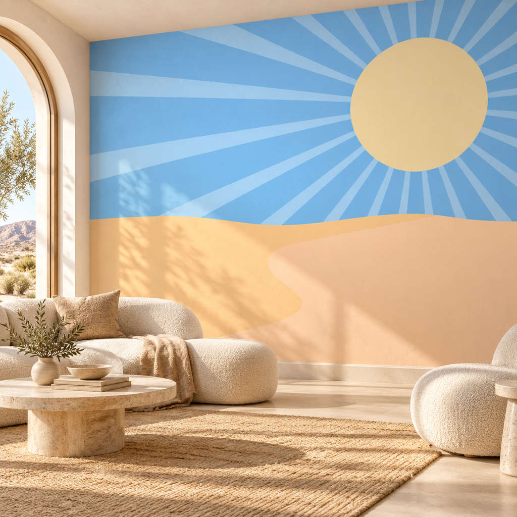 Sunny Dunes, wallpaper mural styled on a feature wall