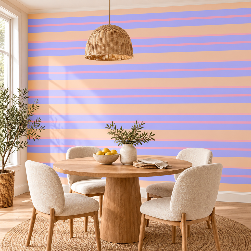 Sunset Pastels, peel and stick wallpaper styled on a feature wall