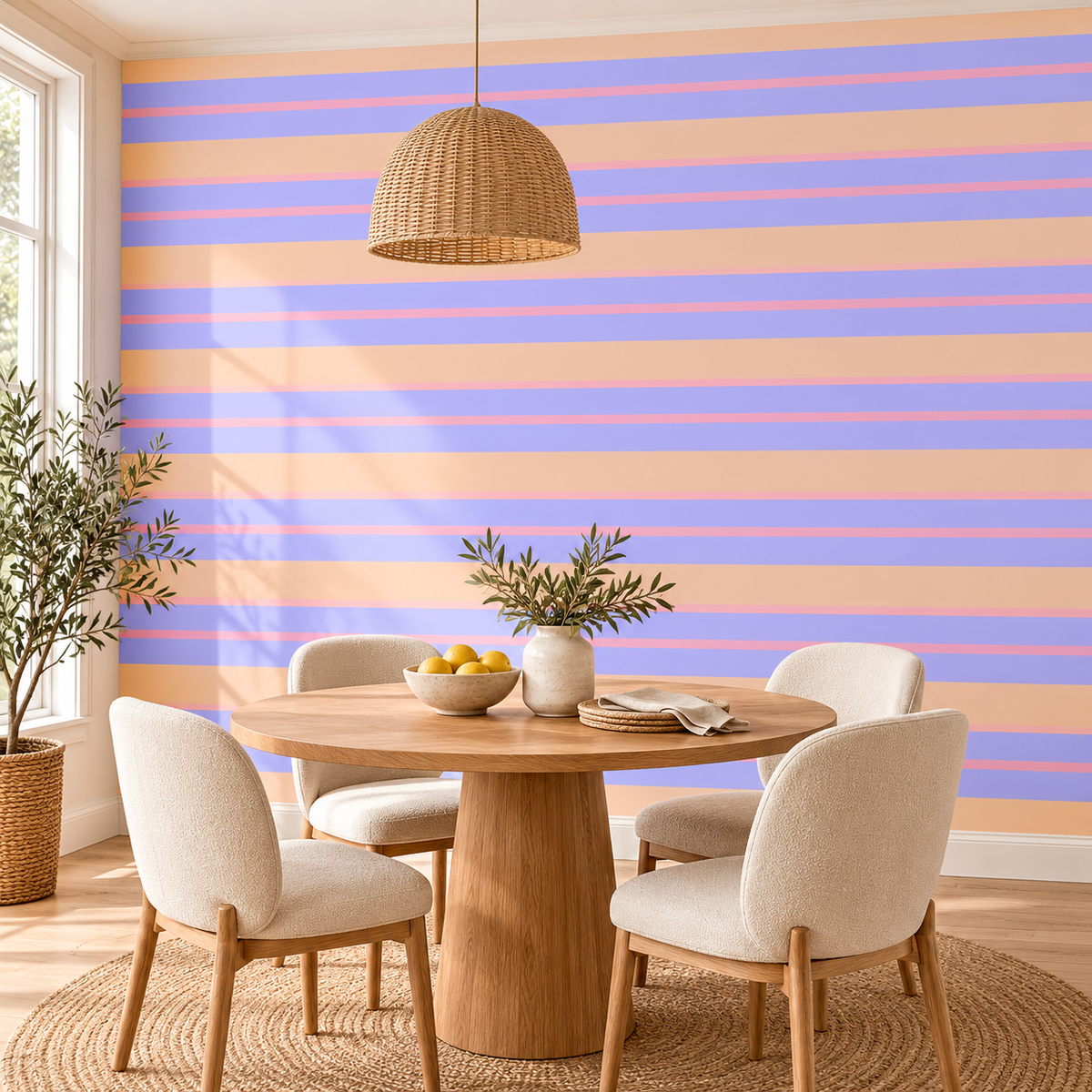 Sunset Pastels, peel and stick wallpaper styled on a feature wall