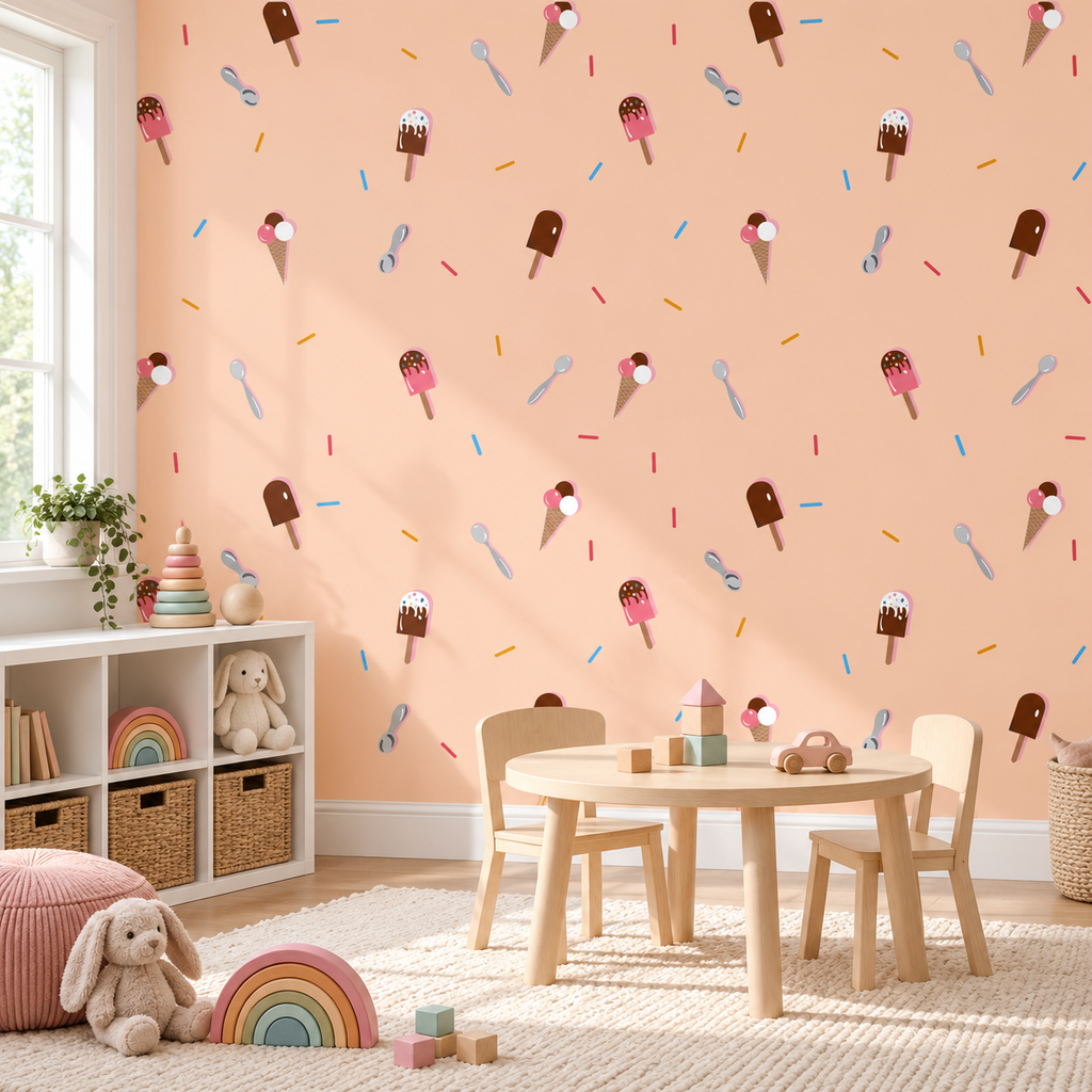 Sweet Scoops peel and stick wallpaper styled on a feature wall
