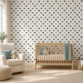 Teal Hearts peel and stick wallpaper styled on a feature wall