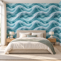 Teal Silk, peel and stick wallpaper styled on a feature wall