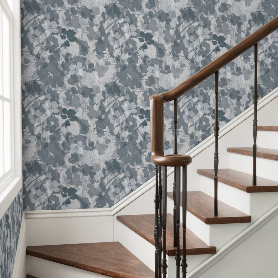 Teal Vines by De-Anne Strange, peel and stick wallpaper styled in a room