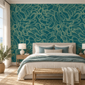 Teal Whispers, peel and stick wallpaper styled on a feature wall