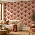 Terracotta Fans, peel and stick wallpaper styled on a feature wall