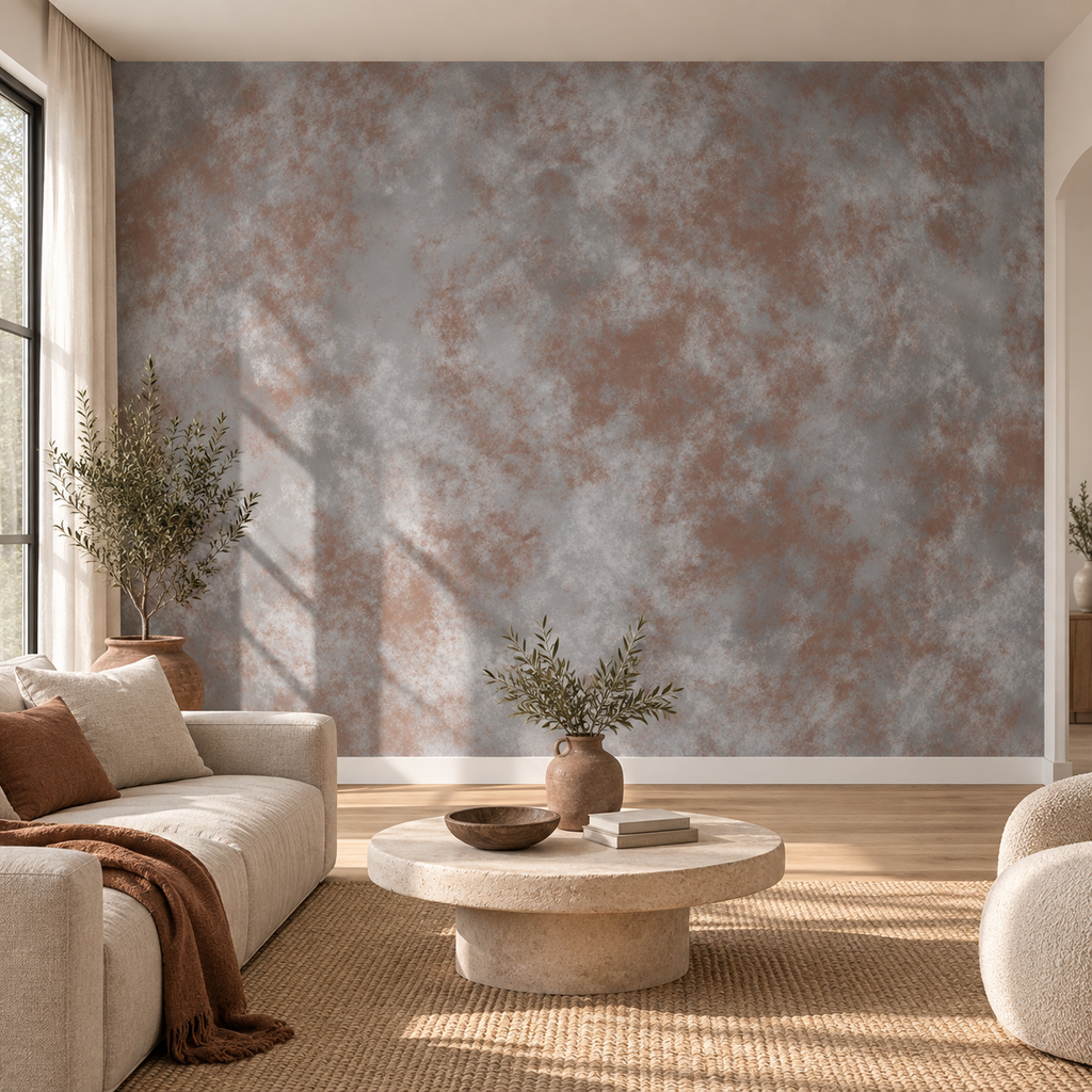 Terracotta Wash, peel and stick wallpaper styled on a feature wall