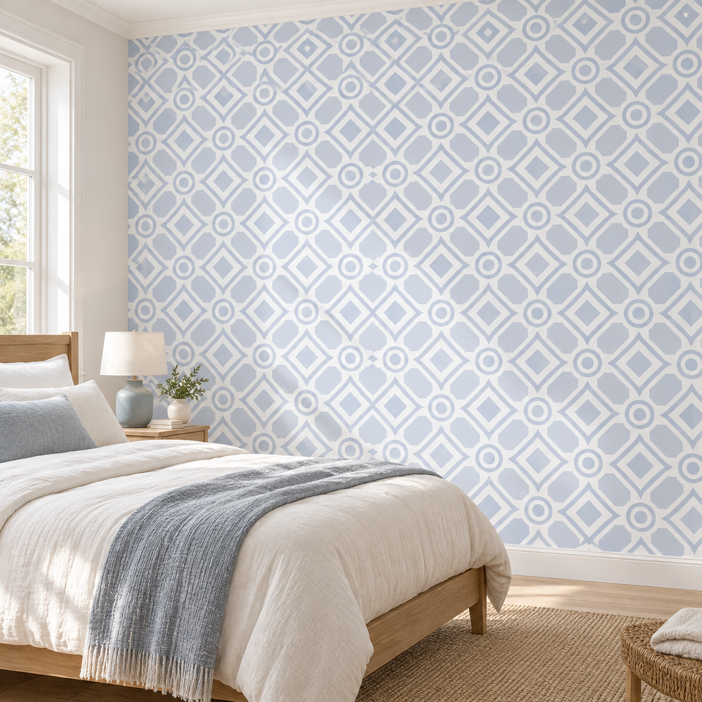 Tiled Harmony, peel and stick wallpaper styled on a feature wall