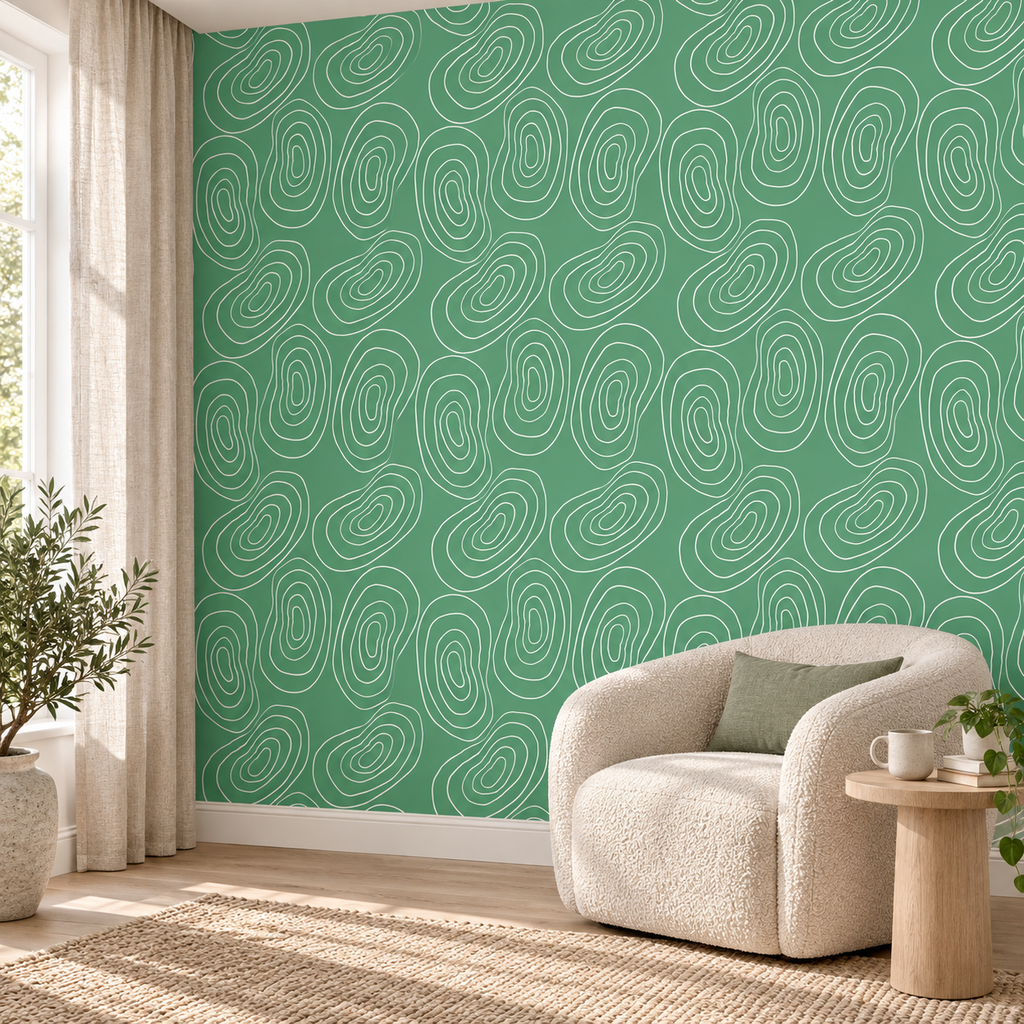 Topographic Calm, peel and stick wallpaper styled on a feature wall
