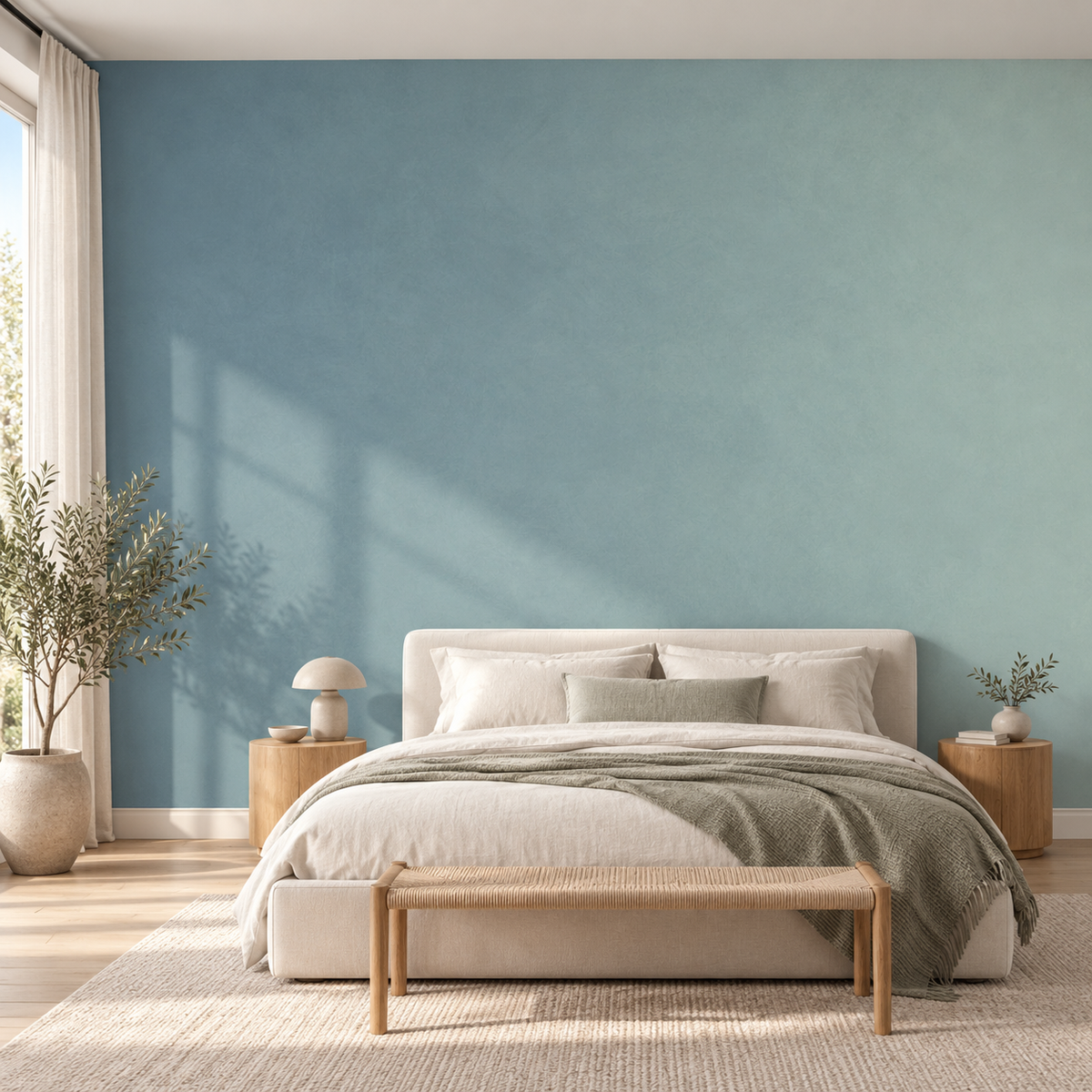 Tranquil Fade, peel and stick wallpaper styled on a feature wall