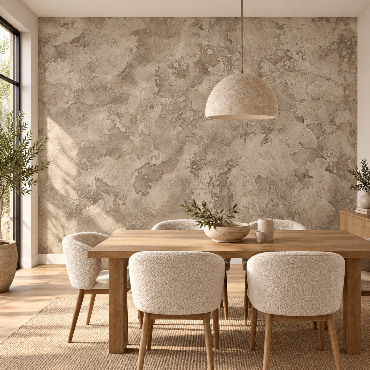 Travertine Wash, peel and stick wallpaper styled on a feature wall