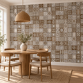Tribal Patchwork, peel and stick wallpaper styled on a feature wall