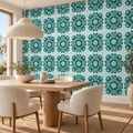 Tribal Tiles, peel and stick wallpaper styled on a feature wall