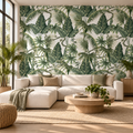 Tropical Canopy, peel and stick wallpaper styled on a feature wall