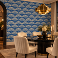Deco Palms peel and stick wallpaper styled on a feature wall
