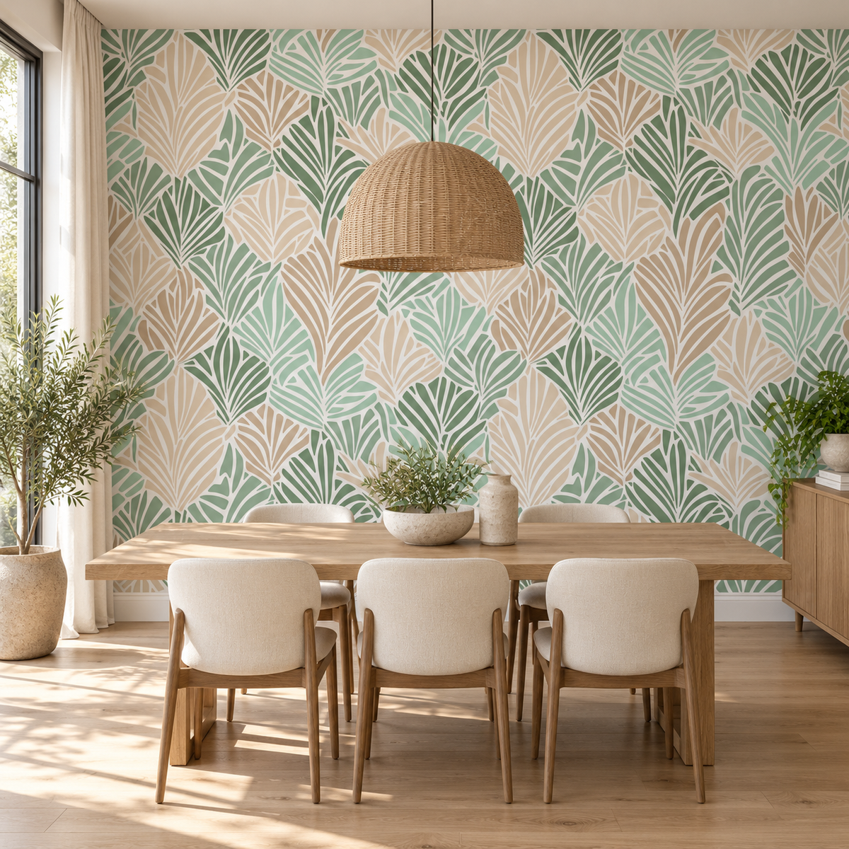 Tropical Layers, peel and stick wallpaper styled on a feature wall