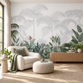 Tropical Silhouette, peel and stick wallpaper styled on a feature wall