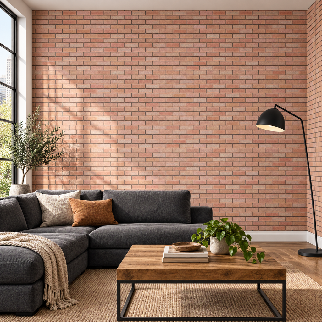 Urban Brick, peel and stick wallpaper styled on a feature wall