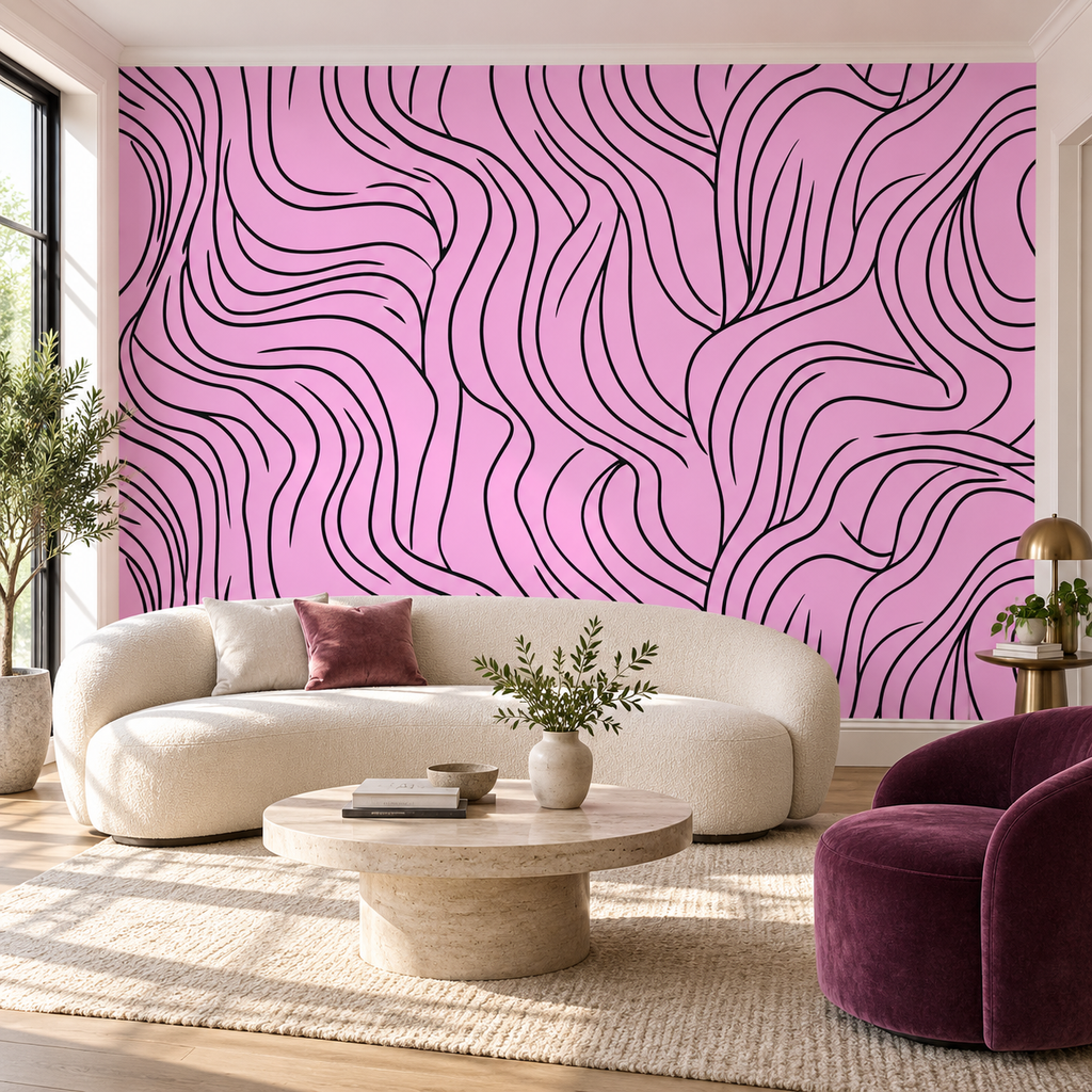 Velvet Waves, peel and stick wallpaper styled on a feature wall