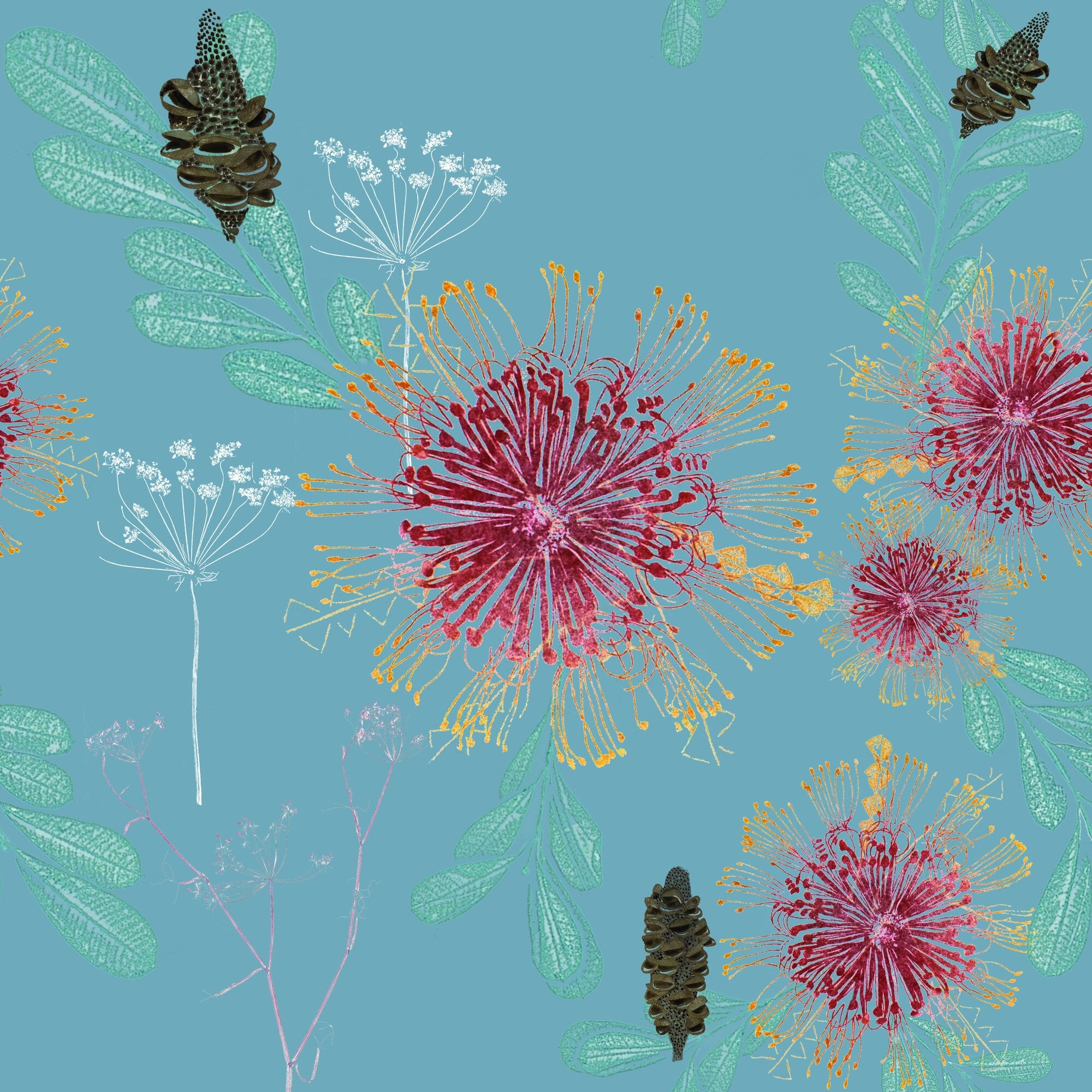Vintage Banksias by Trudy Rice — Sky Blue
