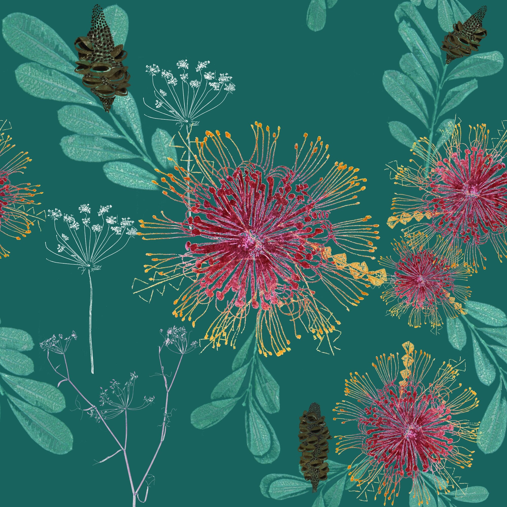 Vintage Banksias by Trudy Rice — Turquoise