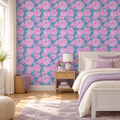Violet Roses peel and stick wallpaper styled on a feature wall