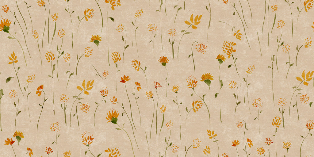Watercolour Meadows in Golden by Cat Bellini, peel and stick wallpaper