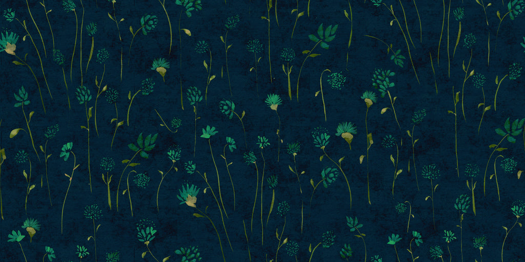 Watercolour Meadows in Midnight by Cat Bellini, peel and stick wallpaper