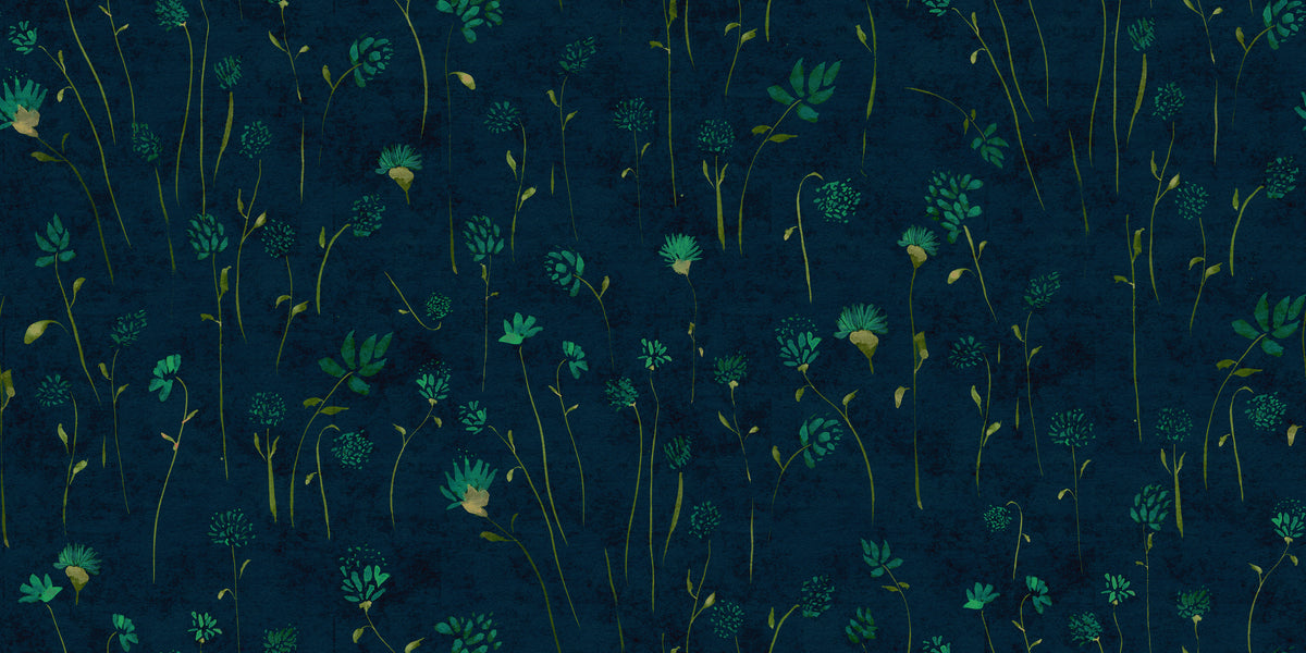 Watercolour Meadows in Midnight by Cat Bellini, peel and stick wallpaper