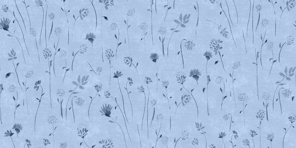 Watercolour Meadows in Powder Blue by Cat Bellini, peel and stick wallpaper