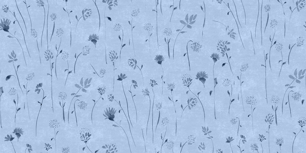 Watercolour Meadows in Powder Blue by Cat Bellini, peel and stick wallpaper