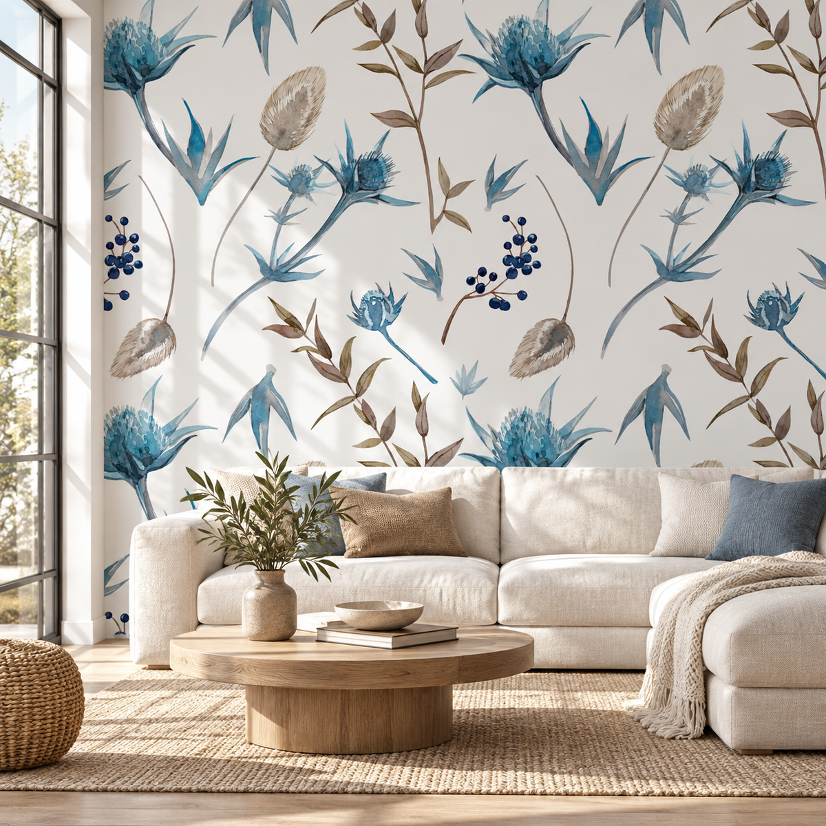 Wild Botanica, peel and stick wallpaper styled on a feature wall