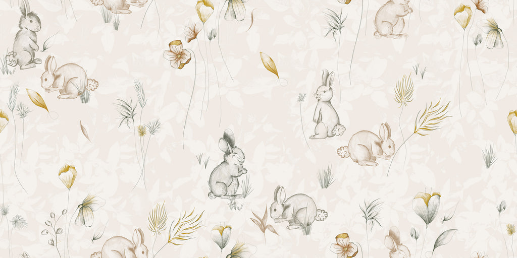 Wild Bunnies in Boho Brown by Cat Bellini, peel and stick wallpaper