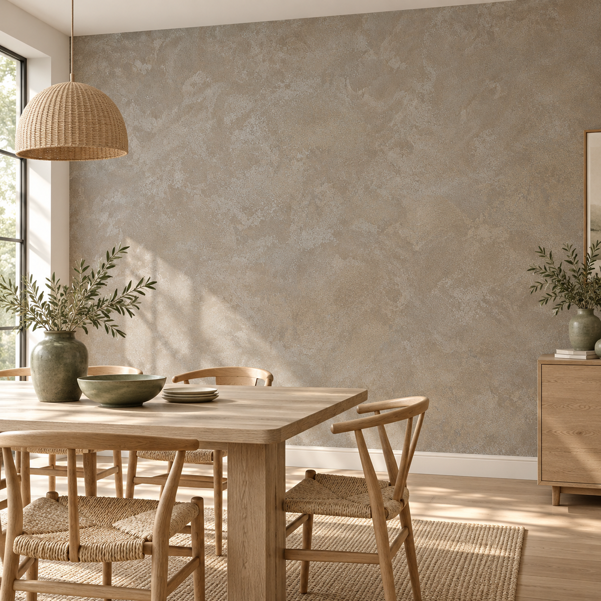 Willow Plaster, peel and stick wallpaper styled on a feature wall