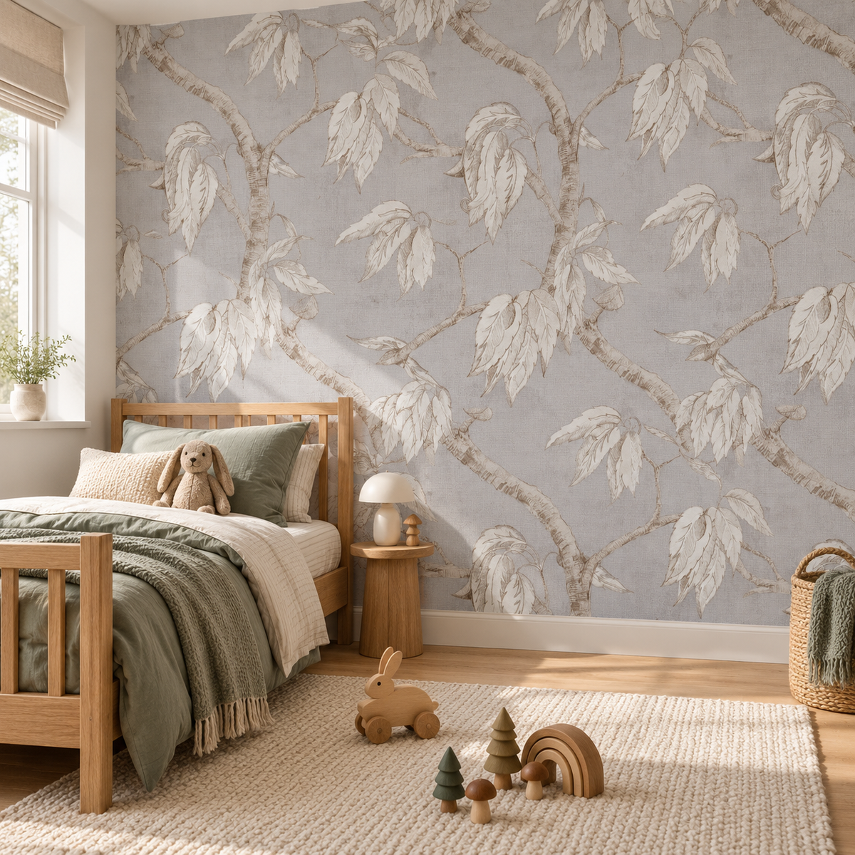 Branch Sketch, peel and stick wallpaper styled on a feature wall